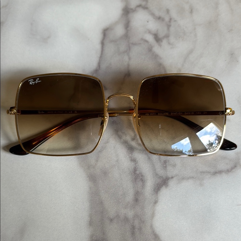 Ray-Ban Gold Frame Brown Gradient Square Sunglasses Women